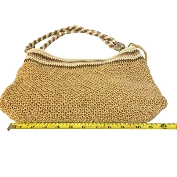The Sak Woven Crochet Shoulder / Crossbody Bag Tan & Pink Braided Strap - Picture 13 of 13